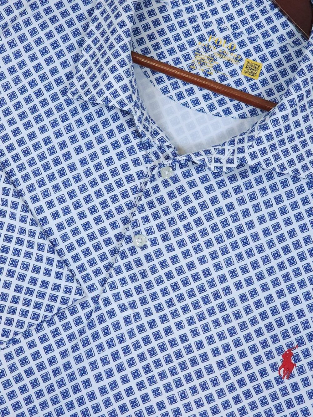 Polo Ralph Lauren Performance Shirt 4XB Big Tall Blue Geometric Medallion Print
